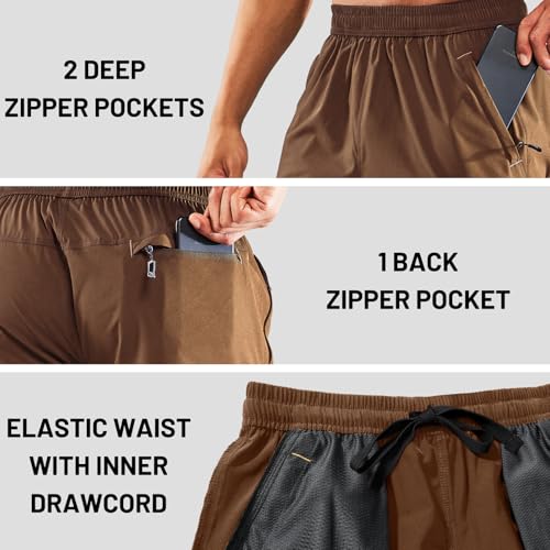 Image of MIER Men's Quick Dry Running Shorts with Zipper Pocket Elastic Waist Athletic Workout Exercise Shorts