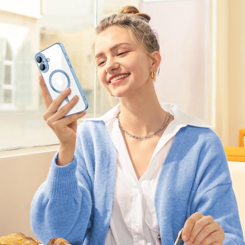 Hython Magnetic Clear for iPhone 16 Plus Case with Camera Lens Protector [Compatible with MagSafe] Luxury Plating Edge Slim Soft TPU Cover Protective Phone Case for iPhone 16 Plus, Matte Light Blue by Hython - Image 6