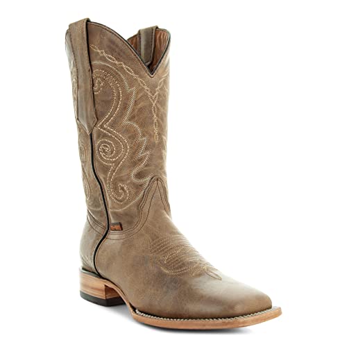 Soto Boots Mens Classic West Tan Broad Square Toe Cowboy Boots, Genuine Leather Men's Cowboy Boots, Tan Western Boots For Men H500564