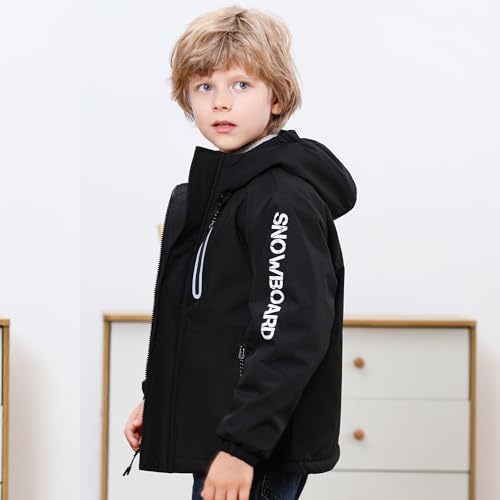 Boys' Waterproof skiing Jacket - Winter Fleece Lined Snowboarding Coat with Hood, Windproof Thermal Outer Shell for Kids Black 9-10 — view 5