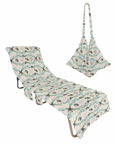 Teal Black Coastal Beach Lounge Chair Towel Cover, Soft Chaise Lounge Towel with Side Pockets Patio Pool Chairs Cover for Beach/Pool Sunbathing 29x85 Summer Beach Ocean Coral Starfish