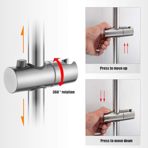 Image of HASTHIP Shower Slide Rail, 25.9'' Stainless Steel Shower Head Bar Holder, Variable with Height and Angle Mounting Brackets, Handheld Shower Head Holder for Bathroom, No Drill Installation