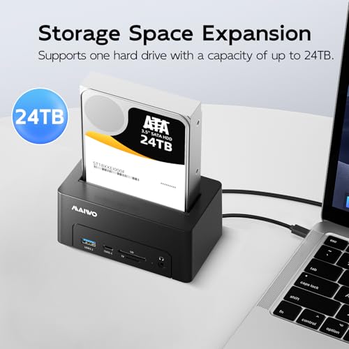 Image of MAIWO Hard Drive Docking Station for 2.5 3.5 Inch SATA HDD SSD, USB 3.0 /eSATA 5Gbps Speed with UASP, 24TB Capacity, External HDD Reader
