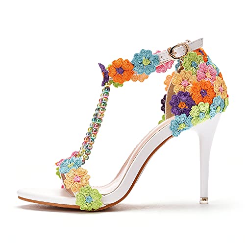 Crystal Queen White Lace Rhinestone Pearls Beaded Women Wedding Stilettos Heels Pump Shoes Party Heels PLX11YLYM4