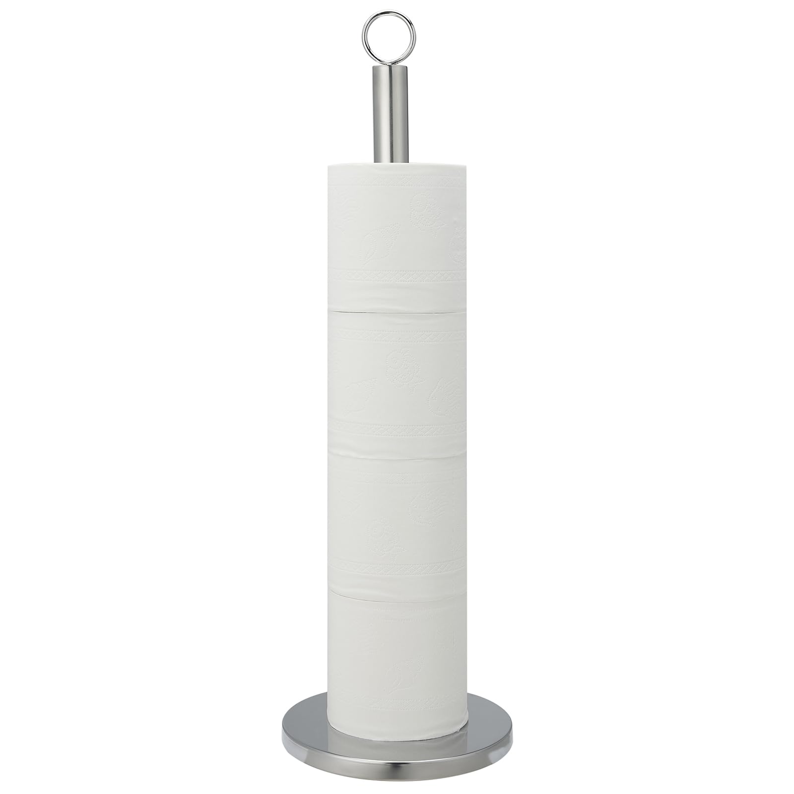 Zitalupy Toilet Paper Holder Stand for Bathroom Storage, Stainless Steel Toilet Paper Storage Free Standing Toilet Paper Holder with Shelf, Toilet Paper Roll Holder for Bathroom Accessories, Silver