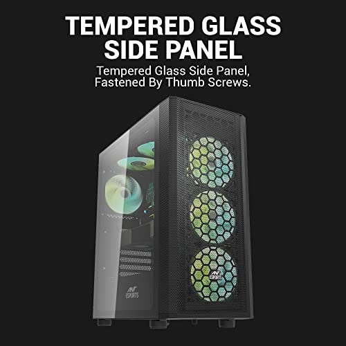 Image of Ant Esports 250 Air Mid- Tower Computer Case /Gaming Cabinet - Black | Support - ATX, M-ATX, ITX | Pre-Installed 3 x 120mm Front Fans