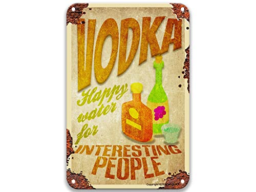 Vodka, Happy Water For People Vintage Signs Decorative Tins Bathroom Wall Decor French Country Kitchen Decor 8X12 Metal Sign #TOP19