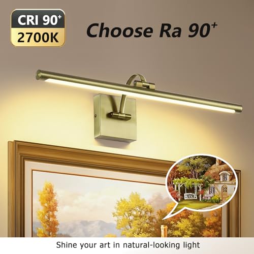 Image of DESOOP LED Picture Lights for Wall Hardwired Antique Bronze Picture Frame Light Dimmable Painting Lights for Portrait Artwork 23.62 inch 14W 2700K