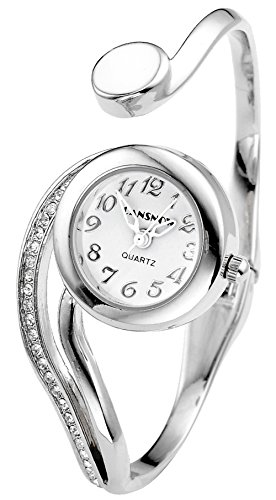 Top Plaza Women Casual Elegant Silver Tone Small Dial Bangle Cuff Bracelet Dress Analog Quartz Watch