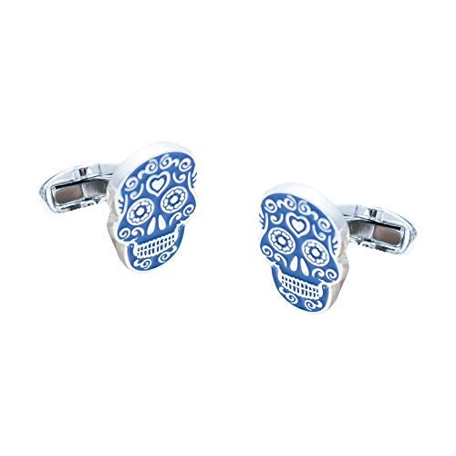 Funkycufflinksday Of The Dead Sugar Caddy Skull Cufflinks In Blue