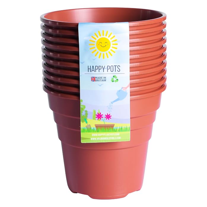 Happy Pots, 12.5cm Gloss Terracotta, Pack of 10 Premium Plastic Plant Pots