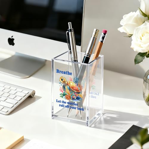 Image of Mental Health Acrylic Pen Pencil Holder for Desk Makeup Organizer (Transparent61)