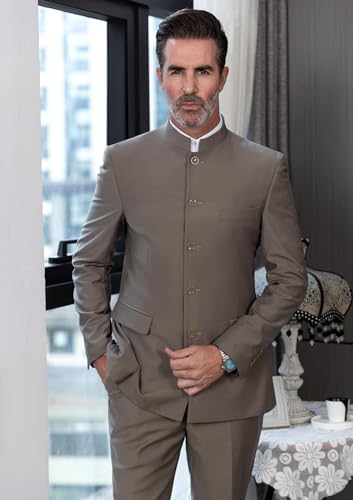 Men's 2 Pieces Suit Chinese Stand Collar Slim Fit Mandarin Solid Formal Mens Suit Traditional Outfits for Wedding2