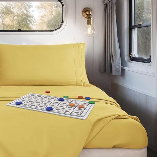 Image of Nestl Custard Yellow Short Queen Sheets for RV, Hotel Luxury RV Queen Sheets Set, 4 Piece Fitted Bed Sheet Set and Pillowcases, Super Soft, Wrinkle-Free, and Breathable Camper Bedding