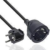 Inline Verlängerungskabel, Stromkabel, 3m, Schutzkontakt Stecker gewinkelt/Buchse, H05VV-F, Innenbereich, erhöhter Berührungsschutz, schwarz, 16403Y