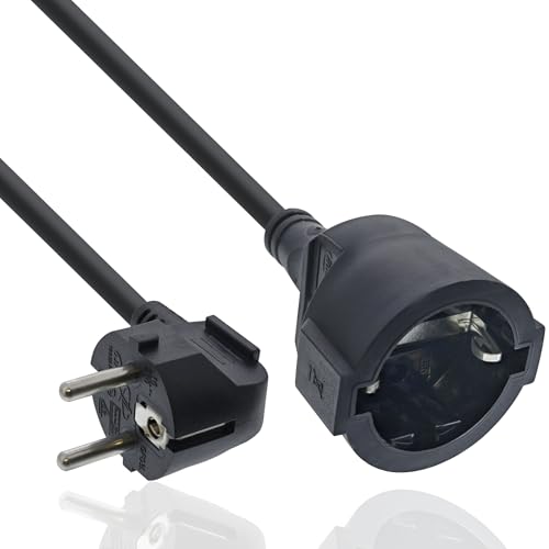 Inline Verlängerungskabel Stromkabel 1m Schutzkontakt Stecker gewinkelt/Buchse H05VV-F Innenbereich erhöhter Berührungsschutz schwarz 16400Y