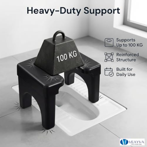 Image of Veayva Indian Squat Toilet Seat - Enhances Comfort for Prolonged Use and Improved Bowel Health | Comfort & Health Benefits | Ergonomic, Portable Toilet Seat for Adults, Kids, Elderly, Handicap (BLACK)