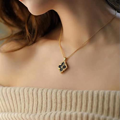 DISTANT DRUMS Gold Clover Jewelry for Women, Double-Sided Pendant by 18K Gold-plated with Gemstone inlaid Shell Pearl Pendant Necklace,Bracelet,Earrings,Jewelry Set for Women3