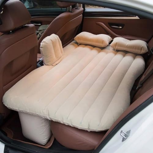 Image of Car Inflatable Bed for Back Seat, Portable SUV Air Mattress with Electric Pump, Thick Flocked Surface, Travel Sleeping Mattress for Camping, Road Trips, Outdoor Adventures (Cream)
