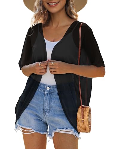 CPOKRTWSO Women's Cardigan Summer Lightweight Casual Short Sleeve Sheer Cardigans for Women Open Front Cover Ups(S-XL)