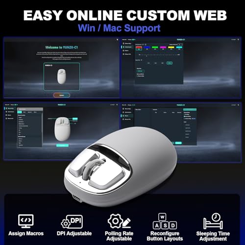 Image of YUNZll C1 Silicone Wireless Mouse | 6-Level DPI,Up to 4800,Optical Tracking,500mAh 2.4G /USB-C /BT,Custom Mice for Laptop, Computer, iPad, MacBook (Gray Silver)