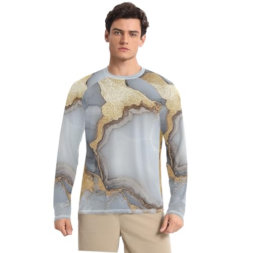 Marble White Gray Shirts Summer UPF 50+ Quick Drying Round Neck Mens Sun Protection Long Sleeve Running