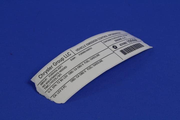 Mopar 68366284AA LABEL VEHICLE EMISSION CONTROL IN