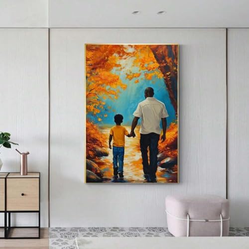 Peinture père et enfant amour familial art mural de chambre