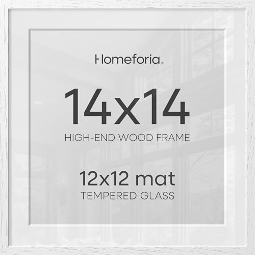 Image of Homeforia 14x14 White Picture Frame, High End Oak 14 x 14 Square Wood Frames with Mat 12 by 12 inches Photo, 14by14 White Wooden Poster Frames Matted to 12x12 Print, Tempered Glass, Wall Kit, Set of 3