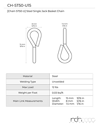 Rch Hardware Ch-S50-16-Pb-164 14 Gauge Decorative Solid Steel Single Jack Fixture Chain | 1 Reel/ 164' #TOP4