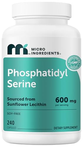 Micro Ingredients Phosphatidylserine 600 mg Per Serving 240 Capsules | Soy Free Phosphatidylserine Supplement with Choline Lions Mane Ginkgo & Omega-3 | Non-GMO Gluten Free