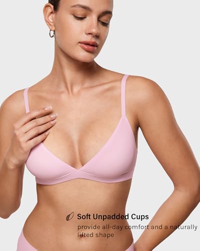Image of INLYRIC Women's Inbarely Triangle Bralette Plunge Unlined Seamless Bra No Underwire Sexy Comfortable Everyday