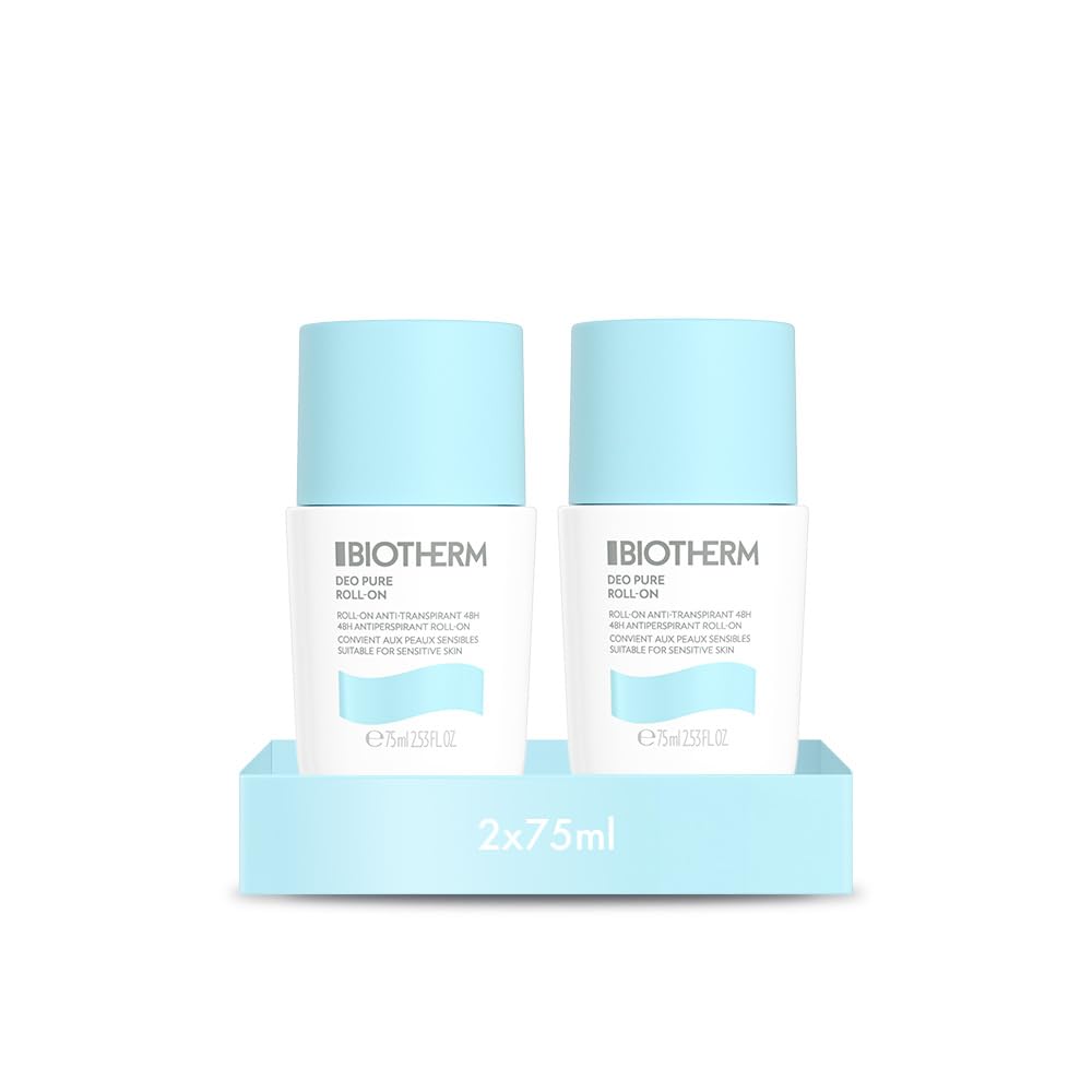 Biotherm Deo Pure Roll-On, 48 H Anti-Transpirant, wirksamer Schutz vor Schweißgeruch, für empfindliche Haut und alle Hauttypen, wirkt pflegend und beruhigend, 75 ml (Packung mit 2)