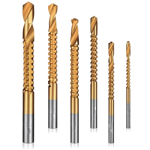 6 Pack Titanium Drill Bit Set, 3-8mm Serrated Side...