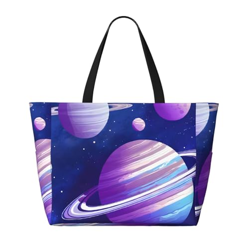 (Planet) Large Beach Tote Bag For Women With Zipper Foldable Lightweight Travel Pool Bag For Vacation Shopping2