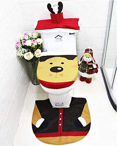 KIRALOVE Weihnachtstoilettenwasserabdeckung - Weihnachten - badezimmerlos - Teppich - toilettenabdeckung - 3 stücke - beige - braun - rote Farbe - weihnachtsbadezimmerdekoration – Bild 6