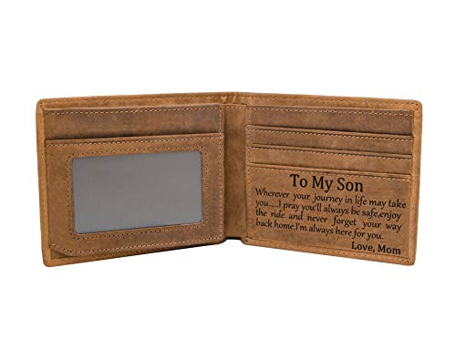 Mom Son Wallet - Engraved Leather Men Wallet- RFID Wallet Father's Day Gift For Husband Boyfriend - Christmas Birthday Gift For Son From Mom And Dad