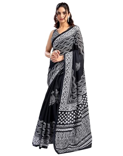 Image of SIRIL Women's Printed Cotton Saree with Unstitched Blouse Piece