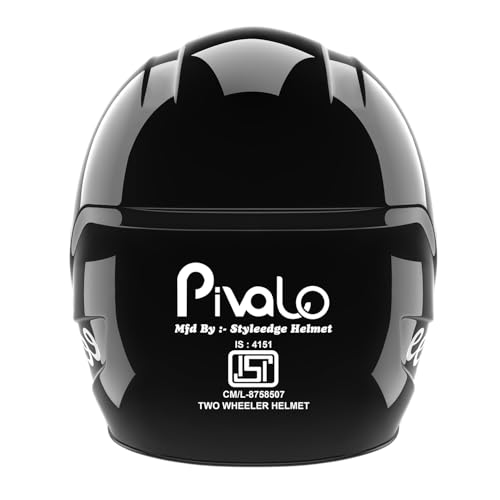 Image of Pivalo EECO Open Face Helmet ISI Certified Smooth Finish Lightweight & Compact Unisex Half-Face Helmets with Clear Visor & Adjustable Strap for Bike Men Women (Glossy Black, 580mm)