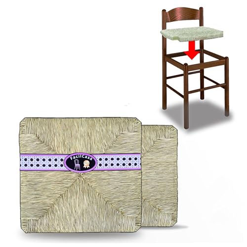 FacilCasa Recambio para Sillas, Asiento de Paja para Silla de Comedor, Hidrófugo, Resistente e Higiénico. con Estructura de Madera + Manual de instalación - Nr. 2 Pisa (37×37×3cm)