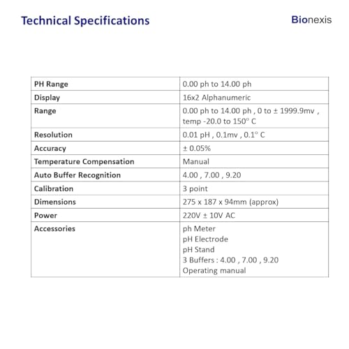 Image of Bionexis Benchtop Professional Laboratory pH /mV Meter (Model BNPH002) | 0.01 pH Resolution, ±0.01 Accuracy | Research Grade Instrument for Biotech, Pharma, Healthcare & Chemical Testing