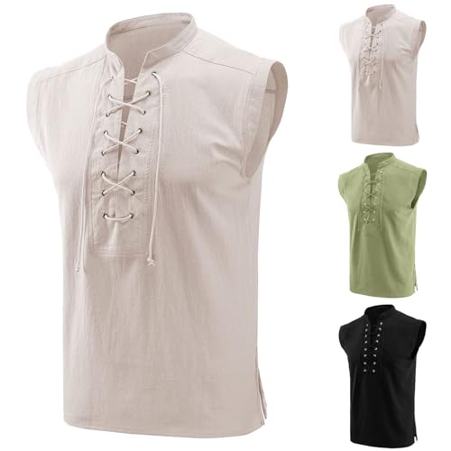 Camiseta sin mangas para hombre, estilo medieval, sin mangas, con cordones, cómoda, sin mangas, cuello alto, camiseta de tirantes para hombre, disfraz vikingo, renacentista, steampunk, camisas piratas