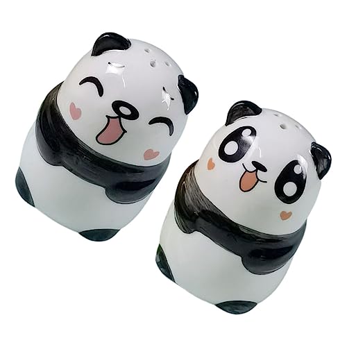 UTHCLO 2Pcs Panda Design Ceramic Spice Container Cute Animal Themed Condiment Holder for Salt Pepper and Seasonings Kitchenware for Home Cooking and Modern Decor