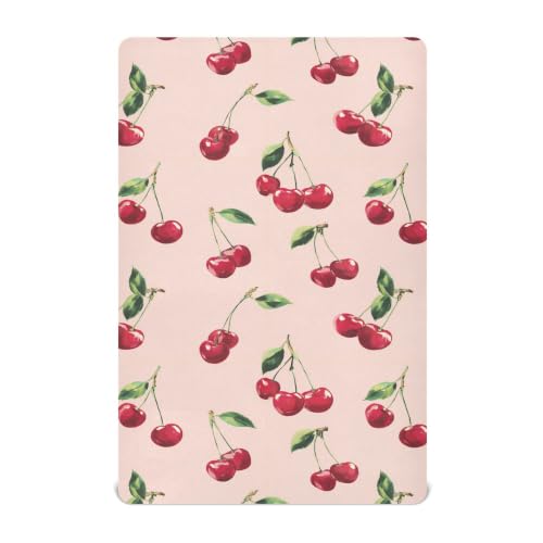Image of Cute Cherry Pattern Crib Sheets Soft Breathable Fitted Baby Crib Sheets Mattress Cover for Girls Boys, 52 inch x 28 inch x 9 inch