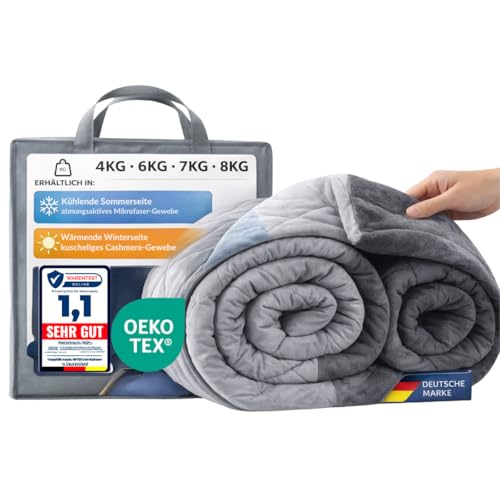 hERZtal Gewichtsdecke [5kg-8kg] 200x135 cm Therapie-Decke mit Glasperlen Sommer- & Winterseite Oeko-TEX Zertifiziert inkl. Tasche (5 Kg)