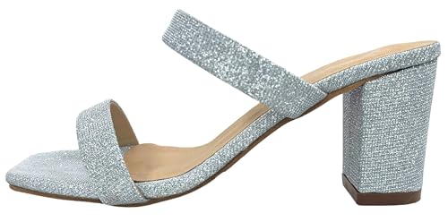 TruFox Womens Chunky Block Heels Square Open Toe heels Comfortable Two Strap Slip On Slides for Prom Wedding party Dress Shoes