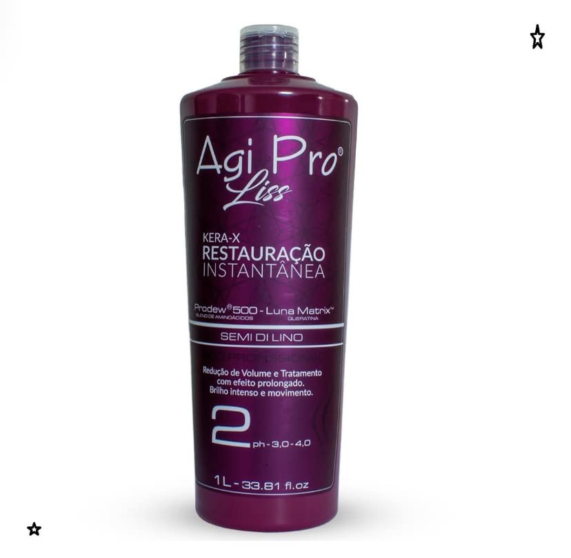 Agi Pro Liss Brazilian Natural Keratin Hair Treatment Kit for Straightening Curls and Frizz, Reducing Dry Damage, Nourish and Hydrate Root to Tip, Support Color Treated Styles - 1 liter - 3 Steps (3 x 1000ml)