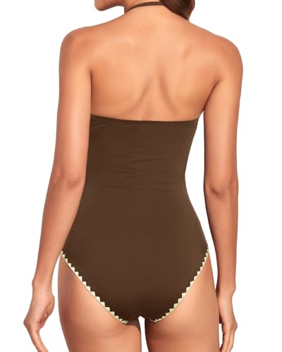 Image of Holipick Women Tummy Control One Piece Swimsuits Strapless Bandeau Bathing Suits Slimming Halter Swimwear