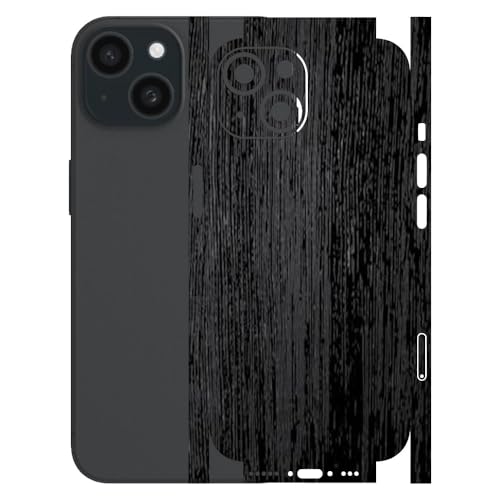 Image of AtOdds - Full Body Back Screen Guard Protector Film - Wooden Textured Lamination Wrap Skin Sticker for iPhone 15 | Scratchproof Matte Finish (Design - Rustic Black Wood)