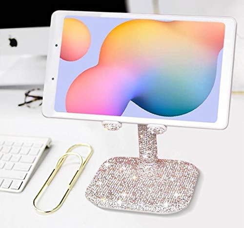 TISHAA Bling Rhinestone Dazzling Universal Cell Phone Stand, Angle Adjustable Phone Stand for Desk, Tablet Holder Stand for Office, Compatible with All Mobile Smart Phone, Tablets (White)